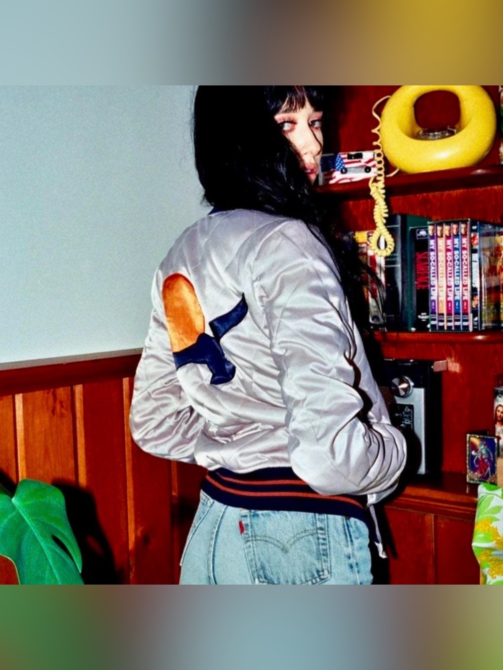 Classic Rock Couture Silver Wings Satin Bomber Jacket - Picture 2 of 11